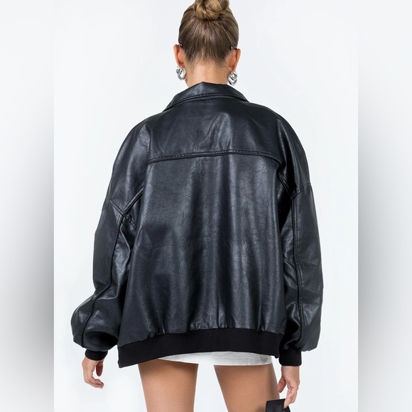 Princess Polly Goldsmith Faux Leather Bomber Jacket Black Oversized US 6 - Picture 4 of 15